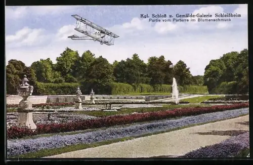 AK Schleissheim, Kgl. Schloss und Gemälde-Galerie, Parterre im Blumenschmuck