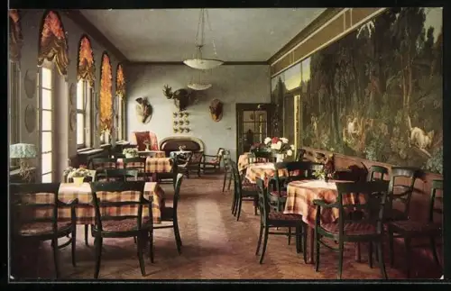 AK Rüdesheim a. Rh., Hotel Jagdschloss Niederwald, Gesellschaftshalle