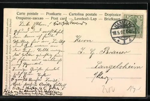 Künstler-AK Hameln a. d. W., Rattenfänger im Ort, Weserpartie