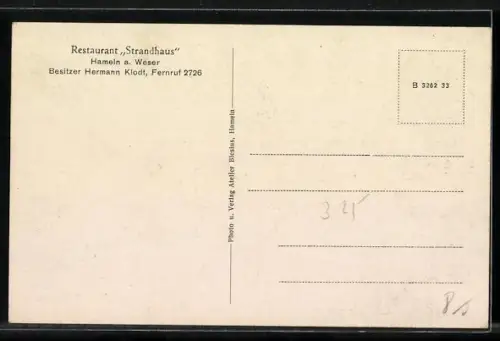 AK Hameln a. Weser, Restaurant Strandhaus, Inh. Hermann Klodt