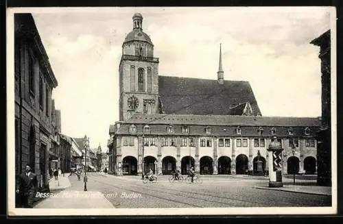 AK Dessau, Marienkirche mit Buden