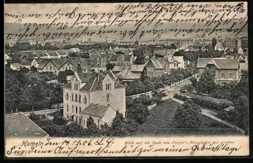 AK Hameln, Blick auf die Stadt von Dreyer`s Berggarten aus