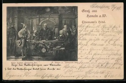 Künstler-AK Hameln a. W., Sage des Rattenfängers