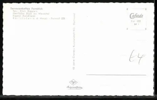 AK Karlshafen a. d. Weser, Gasthaus Terrassenkaffee Fernblick, Bes. Erich Küppers