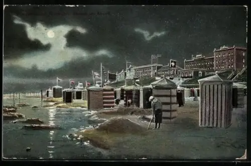 AK Borkum, Strand bei Nacht