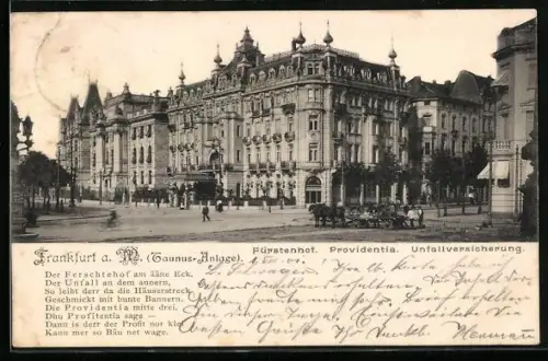 AK Frankfurt a. M., Hotel Fürstenhof, Providentia, Unfallversicherung, Taunus-Anlage