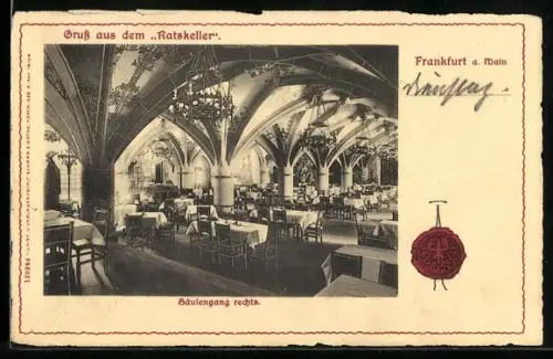 AK Frankfurt a. Main, Gasthaus Ratskeller, Säulengang rechts