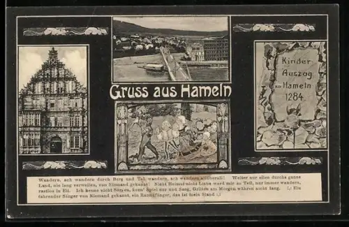 AK Hameln, Kinder-Auszug 1284, Brückenpartie