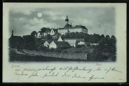 AK Andechs, Ortsansicht im Mondschein