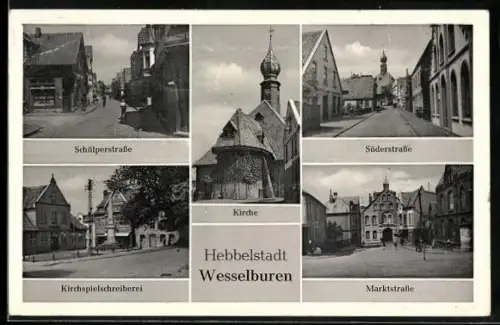AK Wesselburen, Kirche, Marktstrasse, Kirchspielschreiberei