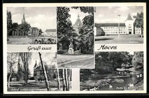 AK Moers, Rathaus, Schloss, Stadtpark