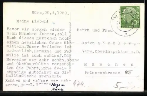 AK Moers, Rathaus, Schloss, Stadtpark