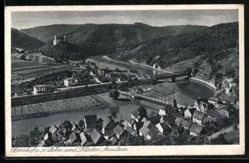 AK Obernhof, Ortsansicht mit Kloster Arnstein mit Lahnpartie