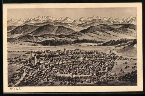 AK Isny, Gesamtansicht aus der Vogelschau