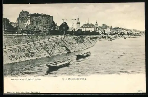 AK Rüdesheim am Rhein, Uferpartie mit Brömserburg