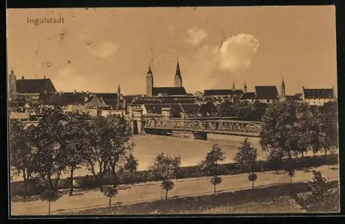 AK Ingolstadt, Panorama mit Kirche