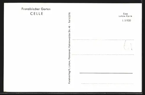 AK Celle, Französischer Garten, Carolinen-Mathilden-Denkmal, Schwanenteich, Partie im Garten