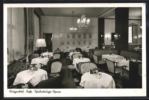 AK Düsseldorf, Café Bierhoff, reichmöblierter Raum