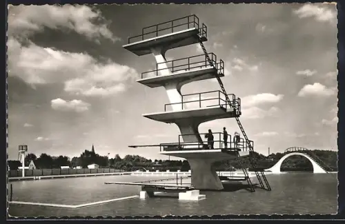 AK Rheine i. W., Städt. Schwimmbad, Sprungturm, Freibad