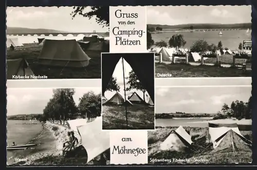 AK Körbecke /Soest, Campingplätze am Möhnesee, Delecke, Wamel