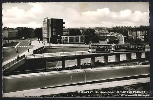 AK Essen-Kray, Strassenbahnausfahrt am Ruhrschnellweg