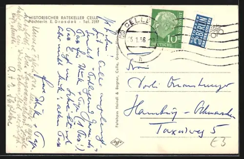 AK Celle, Historischer Ratskeller, Innenansicht, Pächterin E. Drosdek