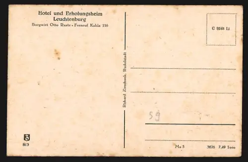 AK Kahla /Thür. Wald, Leuchtenburg, Hotel und Erholungsheim