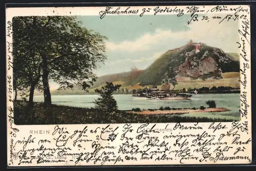 AK Drachenfels /Rhein, Dampfer auf dem Rhein