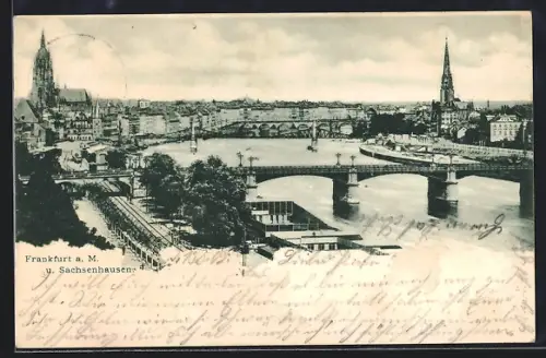 AK Frankfurt-Sachsenhausen, Mainbrücken, Dom, Stadtpanorama