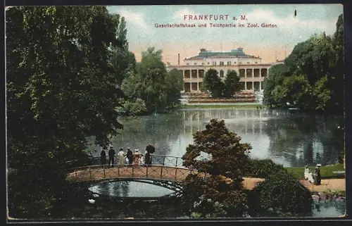 AK Frankfurt-Westend, Gesellschaftshaus und Teichpartie im Zool. Garten
