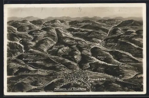 AK Pirmasens, Panorama der Umgebung, Glasberg, Lemberg, Münchweiler, Ruppertsweiler