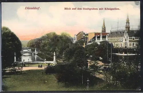 AK Düsseldorf, Blick auf den Stadtgraben mit Königsallee