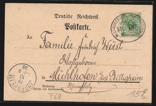 Lithographie Altkirch, Teilansicht mit Kirche, Brunnen