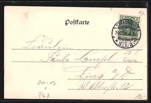 Lithographie Strassburg i. E., Gedeckte Brücken, Weihnachtsmann, Weihnachtsgruss, Passepartout