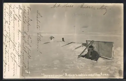 AK Nome, AK, Snowedunder A miner`s cibin in midwinter, Bergbau