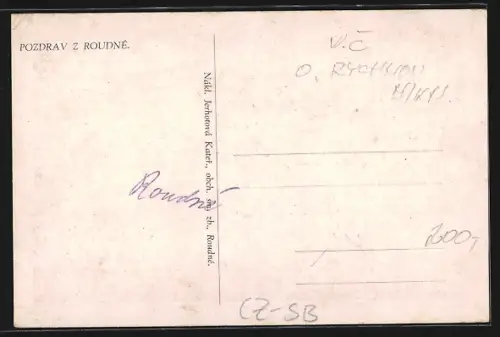 AK Roudné, Gasthaus, Strassenpartien