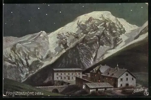 Künstler-AK Franzenshöhe, Bergpanorama bei Nacht