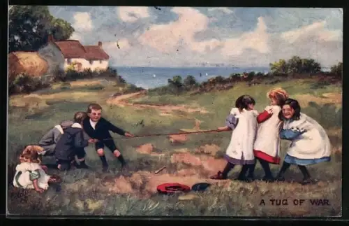Künstler-AK Raphael Tuck & Sons Nr. 9855: A Tug of War