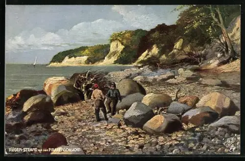 Künstler-AK Raphael Tuck & Sons Nr. 689: Rügen, Strand an der Piratenschlucht