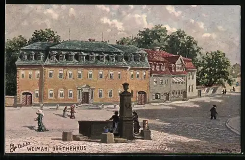 Künstler-AK Weimar / Thüringen, Partie am Goethehaus