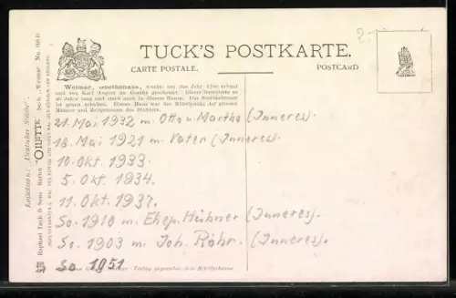 Künstler-AK Weimar / Thüringen, Partie am Goethehaus