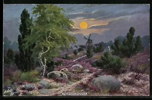 Künstler-AK Raphael Tuck & Sons Nr. 594: Mondaufgang über der Heide