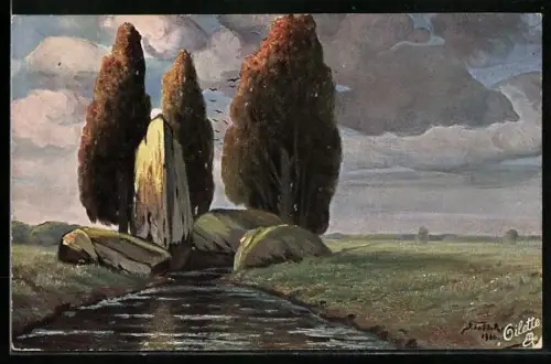 Künstler-AK Wohlgemuth & Lissner, Primus-Postkarte No. 241: Uferpartie an einem Bach