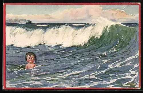 Künstler-AK Raphael Tuck & Sons Nr. 937: Junge Krabben, Kind und Welle