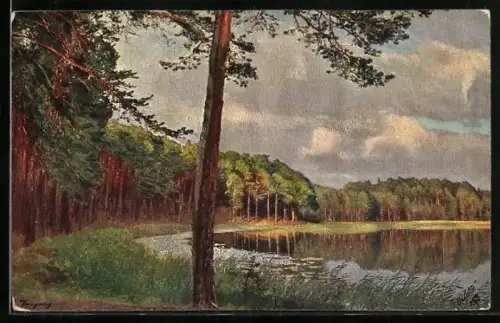 Künstler-AK Wohlgemuth & Lissner, Primus-Postkarte No. 3021: Uferpartie in der Mark