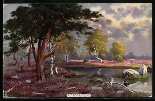 Künstler-AK Wohlgemuth & Lissner, Primus-Postkarte No. 594: die deutsche Heide, Am Torfstiche