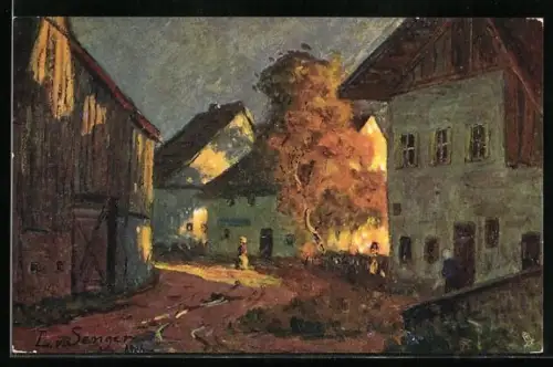 Künstler-AK Raphael Tuck & Sons Nr. 207B: Dorfpartie mit Sonnenschein