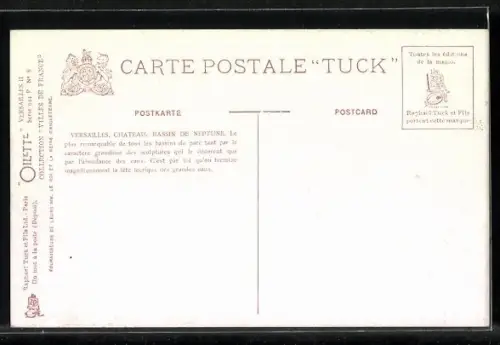 Künstler-AK Raphael Tuck & Sons Nr. 944P No 8: Versailles, Parc, Bassin de Neptune