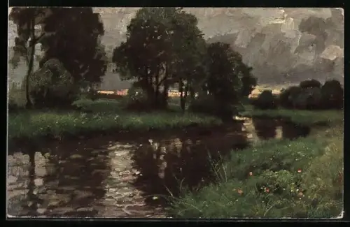 Künstler-AK Wohlgemuth & Lissner, Primus-Postkarte No. 825: Fluss unter dunklen Wolken
