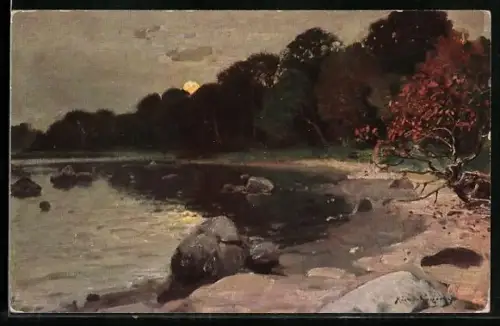 Künstler-AK Raphael Tuck & Sons Nr.824: Aufgehender Mond über einem Wald